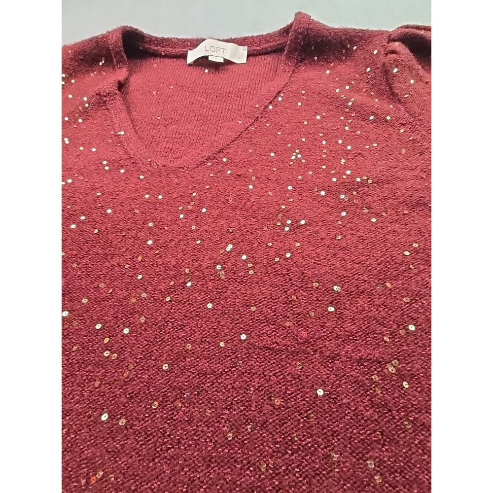 Loft Womens Pleated Sleeve Sweater Top Size: L‎ Burgundy/gold Shimmer - Picture 3 of 11